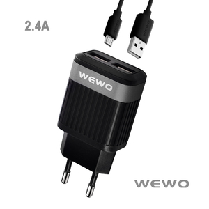 Punjač — Wewo W-015 2XUSB 2.4A micro USB cable, black