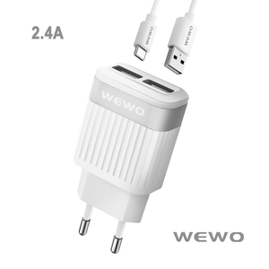 Punjač — Wewo W-015 2XUSB 2.4A Type-C USB cable, white